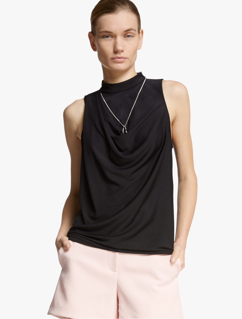 Lyst - Halston Cowl Back Jersey Top in Black