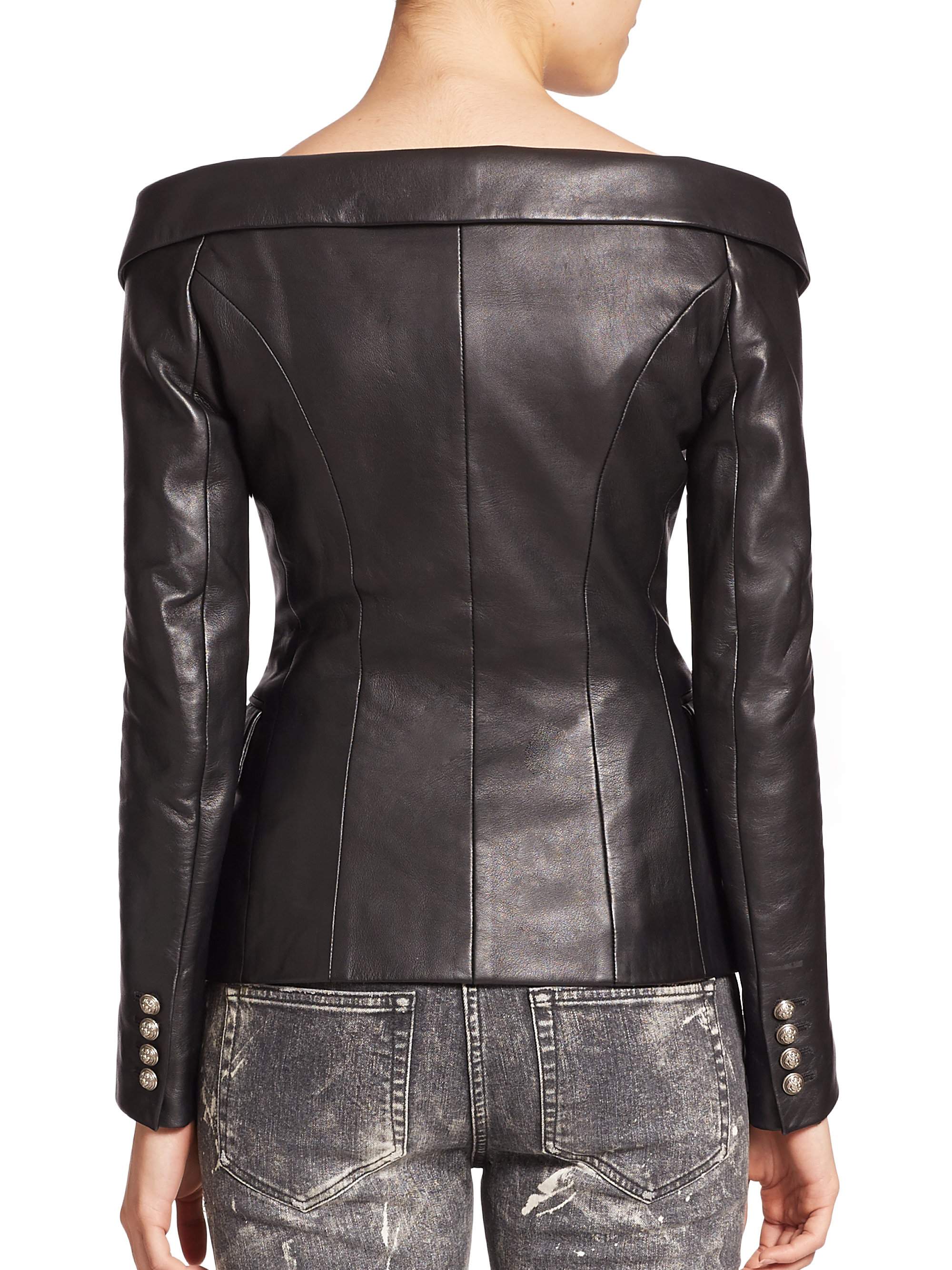 Lyst - Faith Connexion Off-the-shoulder Leather Jacket in Black
