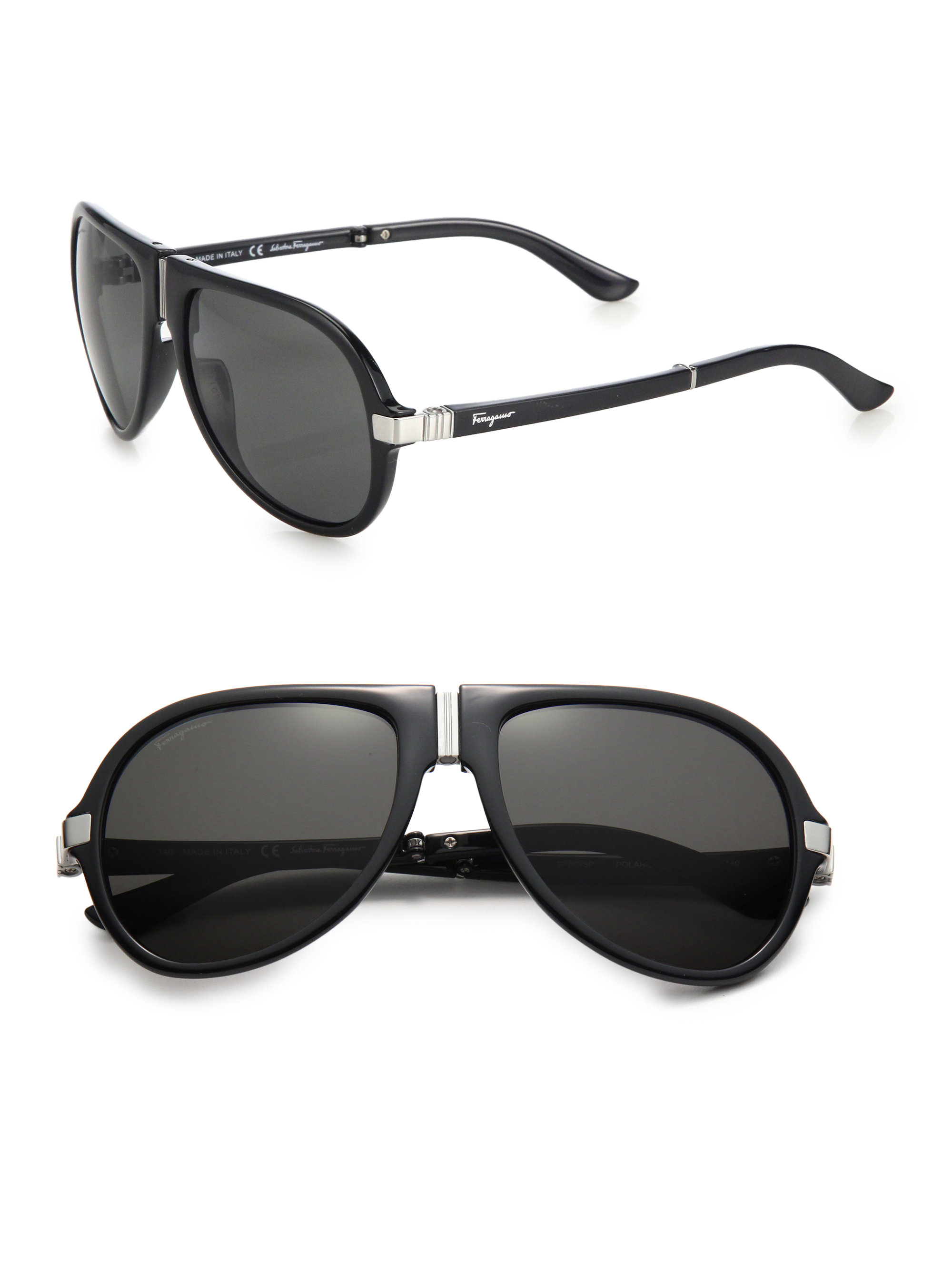 Ferragamo Folding Navigator Sunglasses in Black for Men | Lyst
