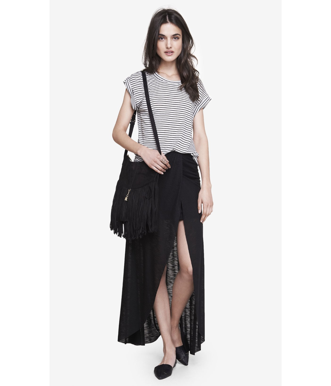 Express Black Drape Front Jersey Maxi Skirt in Black (PITCH BLACK) | Lyst