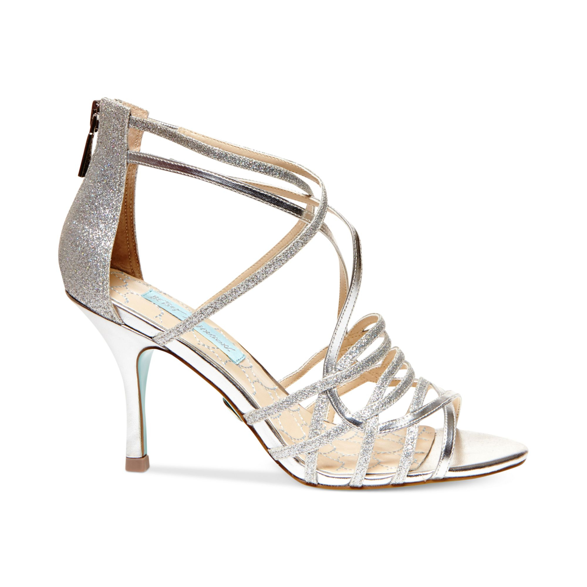 Betsey Johnson Blue By Crown Mid Heel Evening Sandals in Silver | Lyst