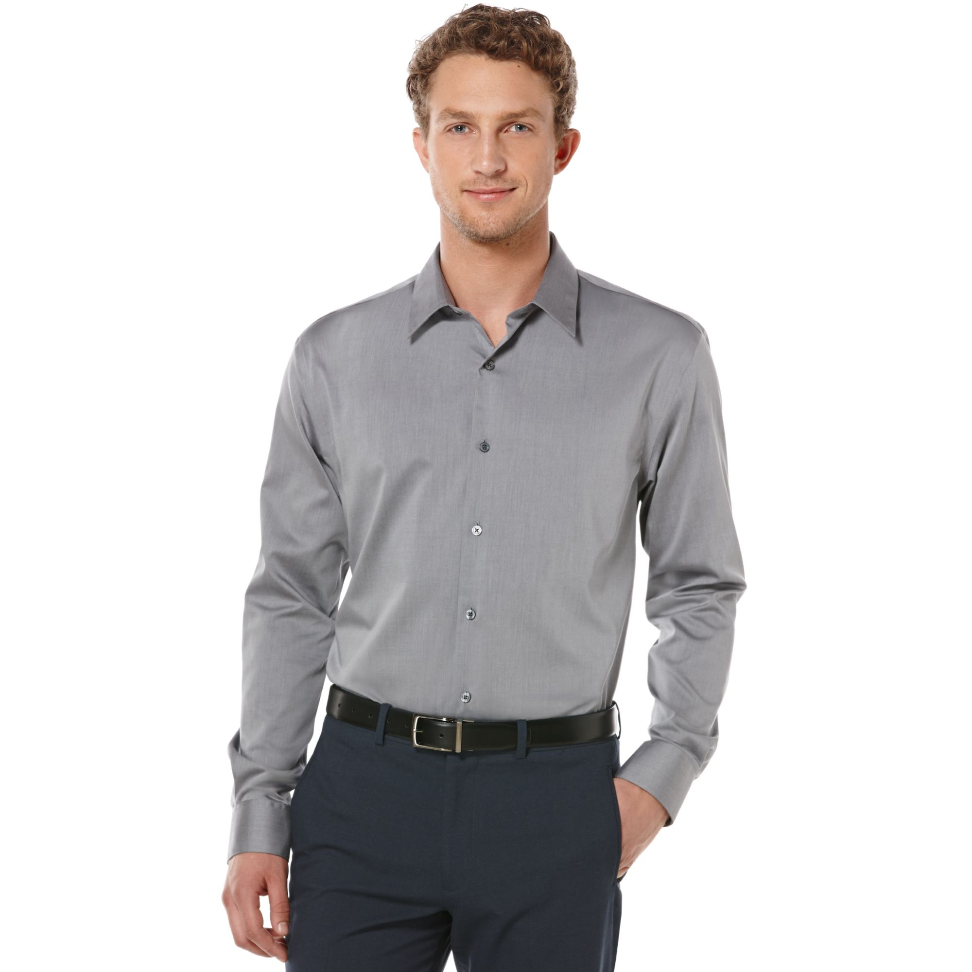 Perry Ellis Big and Tall Long Sleeve Noniron Shirt in Gray for Men ...