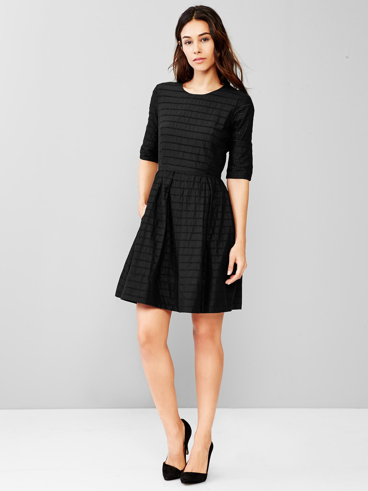 Gap Eyelet-stripe Fit & Flare Dress in Black (TRUE BLACK V2 3) | Lyst