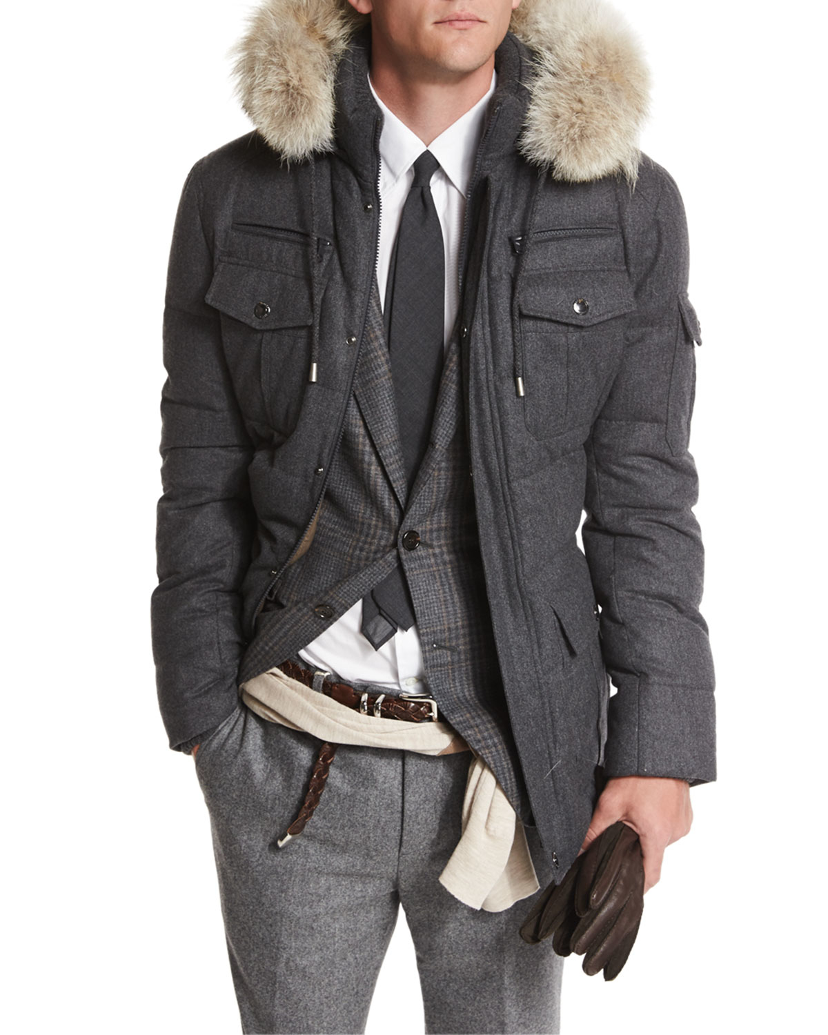 Lyst - Brunello Cucinelli Cashmere-blend Parka Coat With Fur-trimmed ...