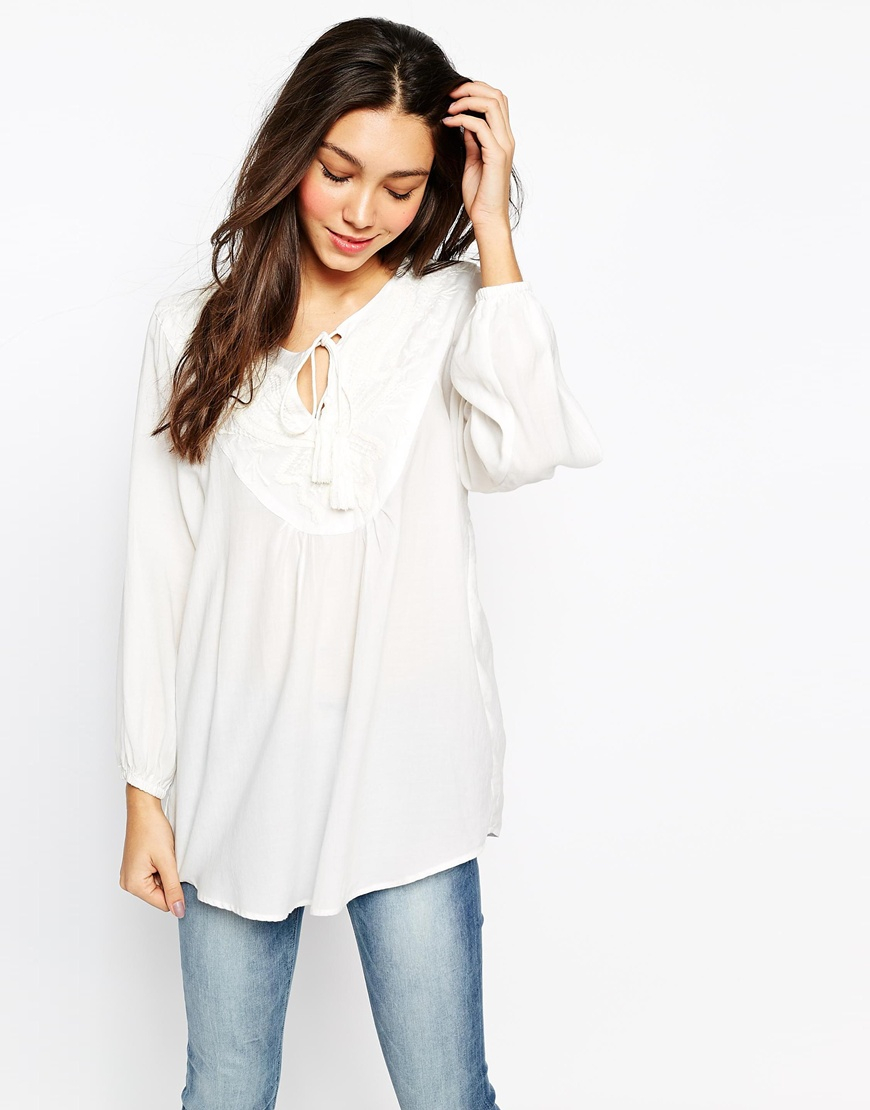  Esprit  Long Sleeve Boho Top in White Lyst