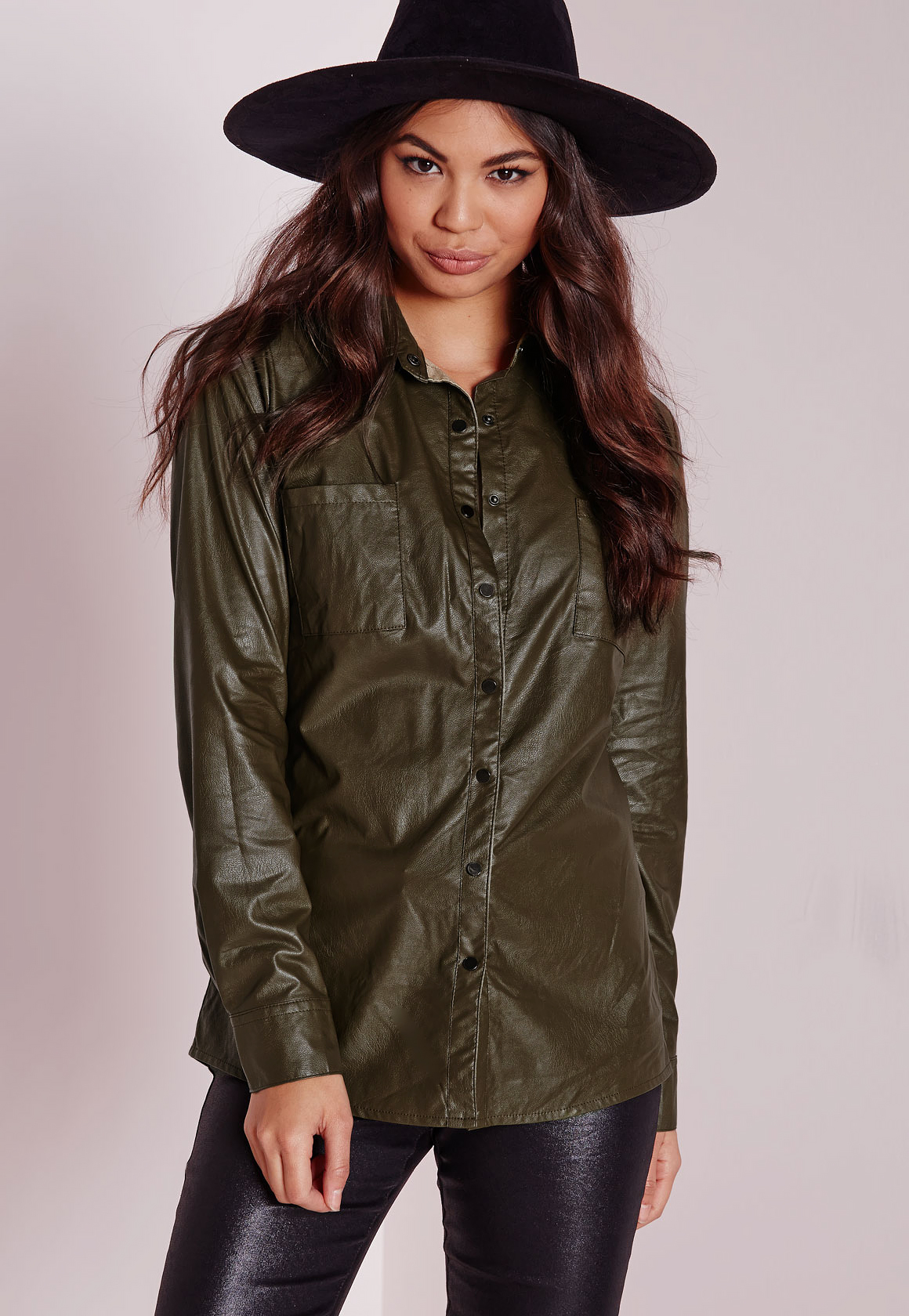 women faux leather shirts