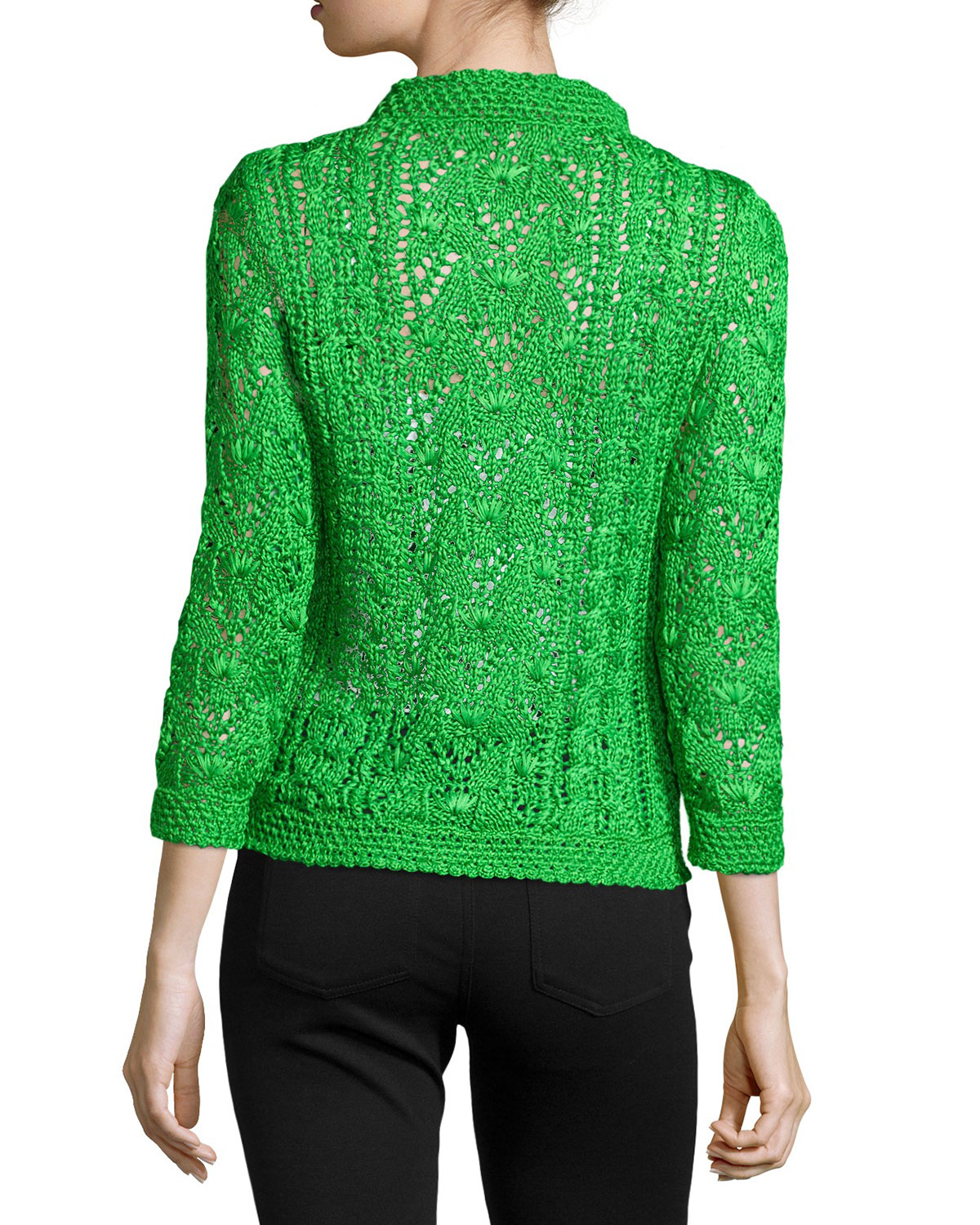 Oscar de la renta Cable Knit Silk Pullover Sweater in Green | Lyst