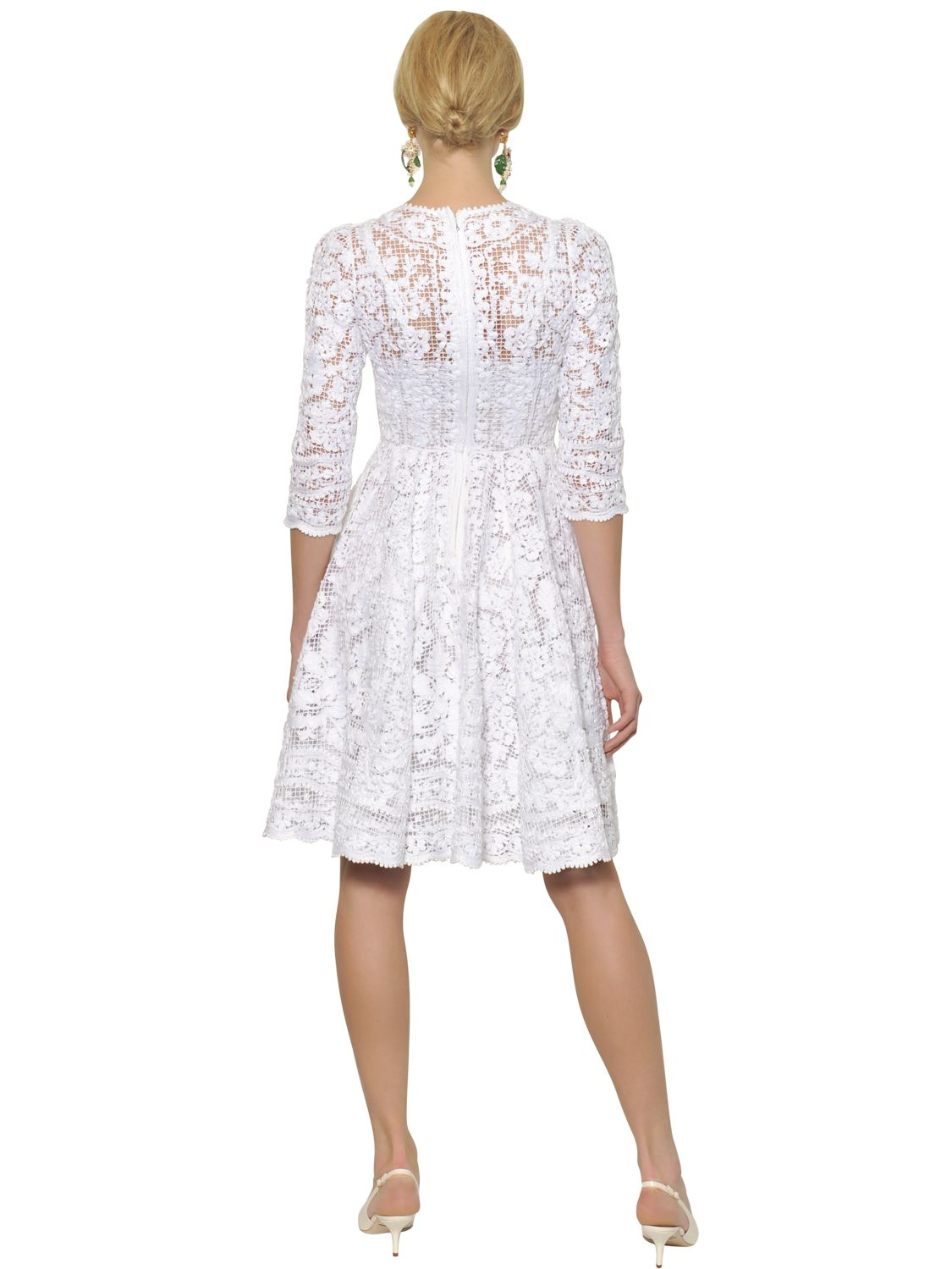 Lyst - Dolce & Gabbana White Cotton Filet Lace Dress in White