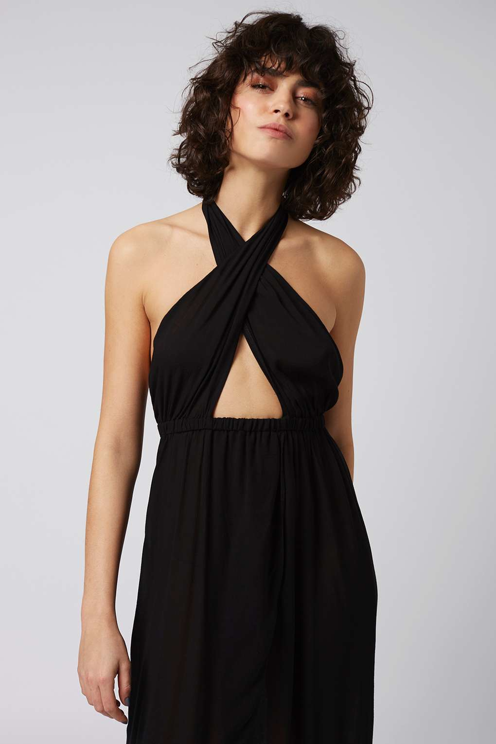 Lyst - Topshop Wrap Halter Neck Maxi Dress in Black