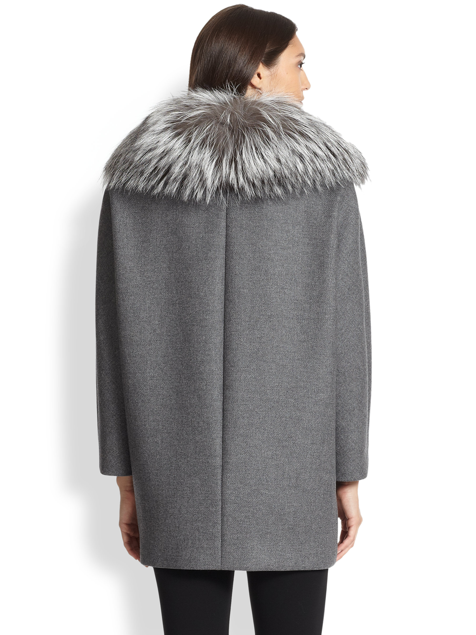 Lyst - Max Mara Fur-Collar Wool & Cashmere Coat in Gray