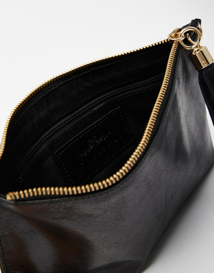 Urbancode Leather Clutch Bag With Optional Shoulder Strap in Black ...