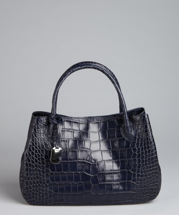 Lyst - Furla Navy Croc Embossed Leather New Giselle Top Handle Bag in Blue