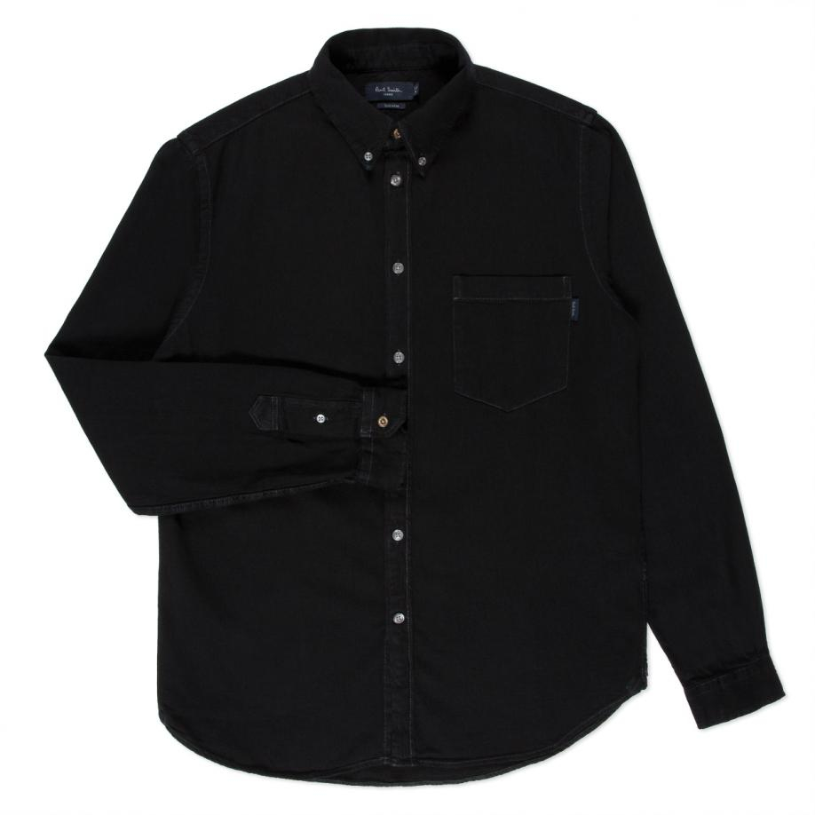 mens black denim button up shirt