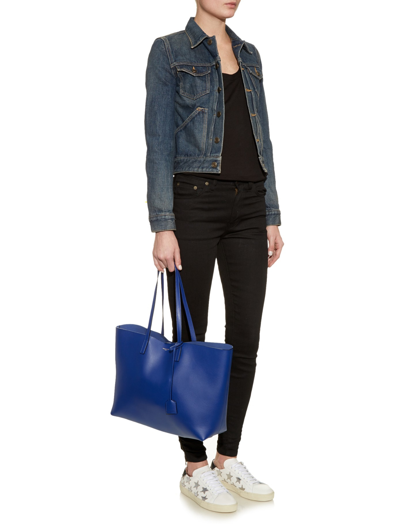 Lyst - Saint laurent Large Leather Shopping Bag in Blue