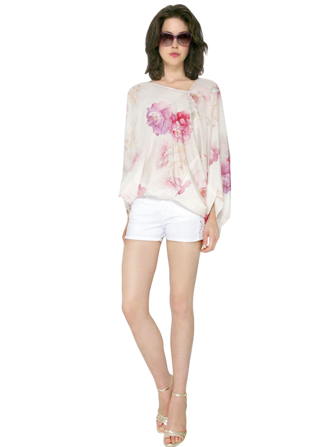 Lyst Blugirl Blumarine Lace Detailed Stretch Denim Shorts in White