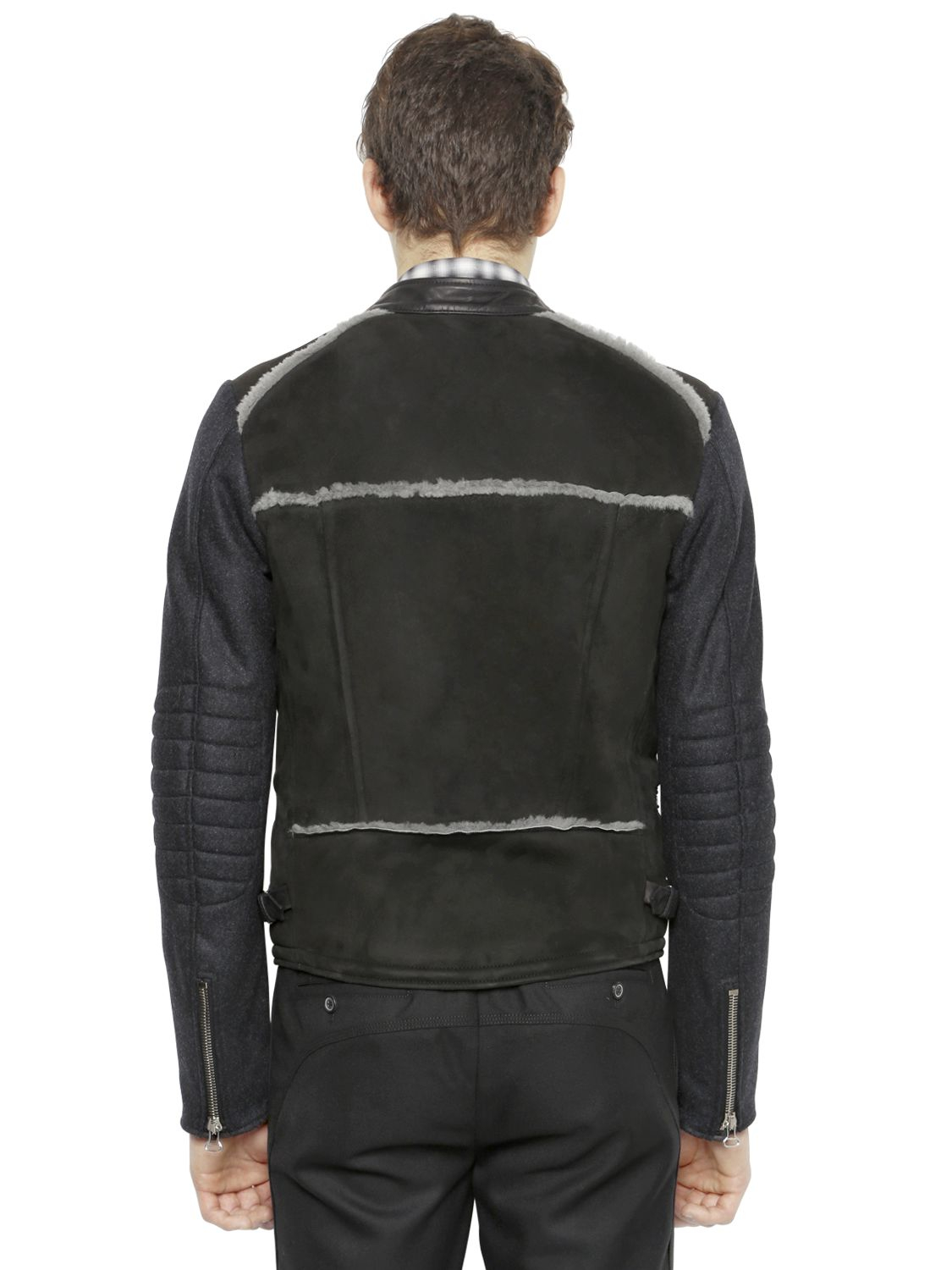 Lyst - Lanvin Shearling & Wool Felt Moto Jacket in Gray for Men