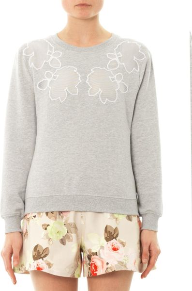 Carven Floral Neckline Sweatshirt in Gray (Grey) | Lyst