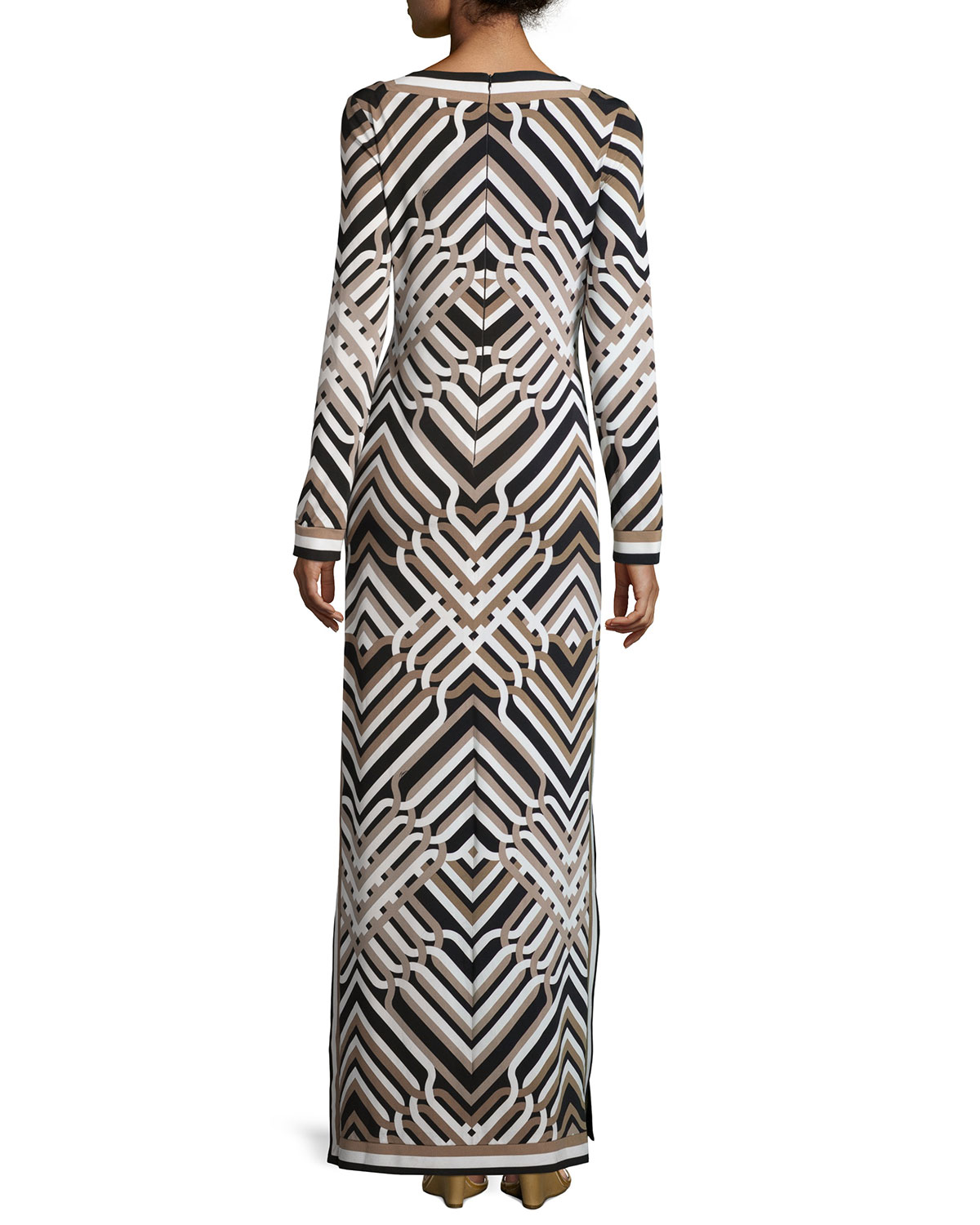 Long Sleeve Geometric Print Belted Dress Long Sleeve Geometric Print Belted Dress