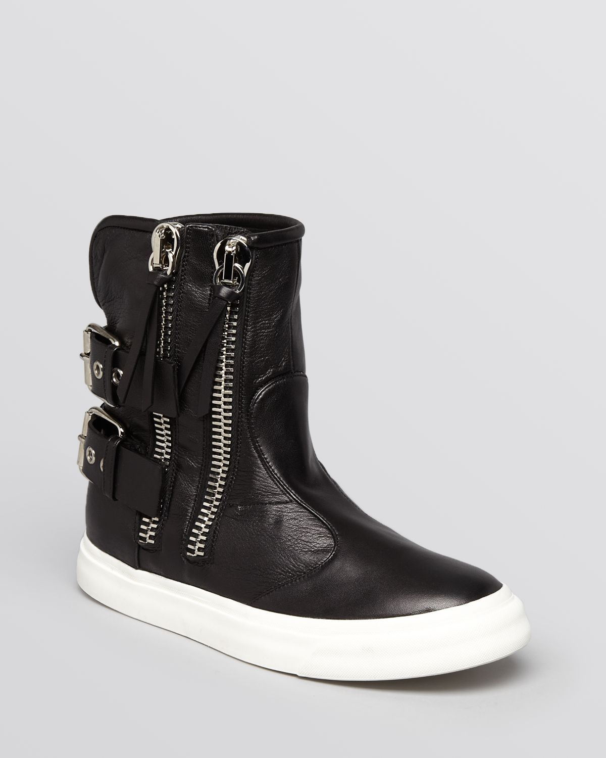 high top buckle sneakers
