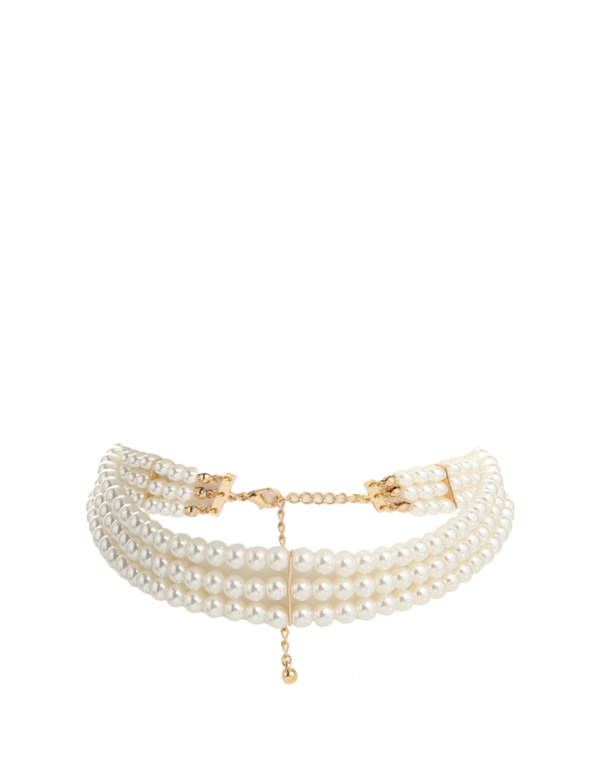 ASOS Multi Row Faux Pearl Choker Necklace in Natural Lyst