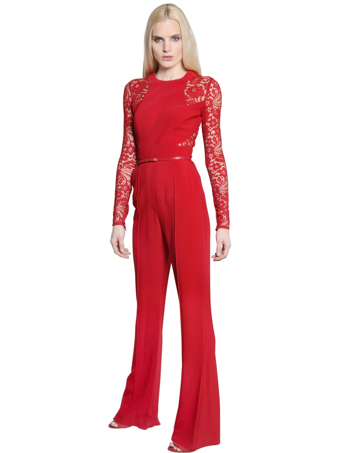 Lyst - Elie Saab Lace & Crepe Cady Jumpsuit in Red