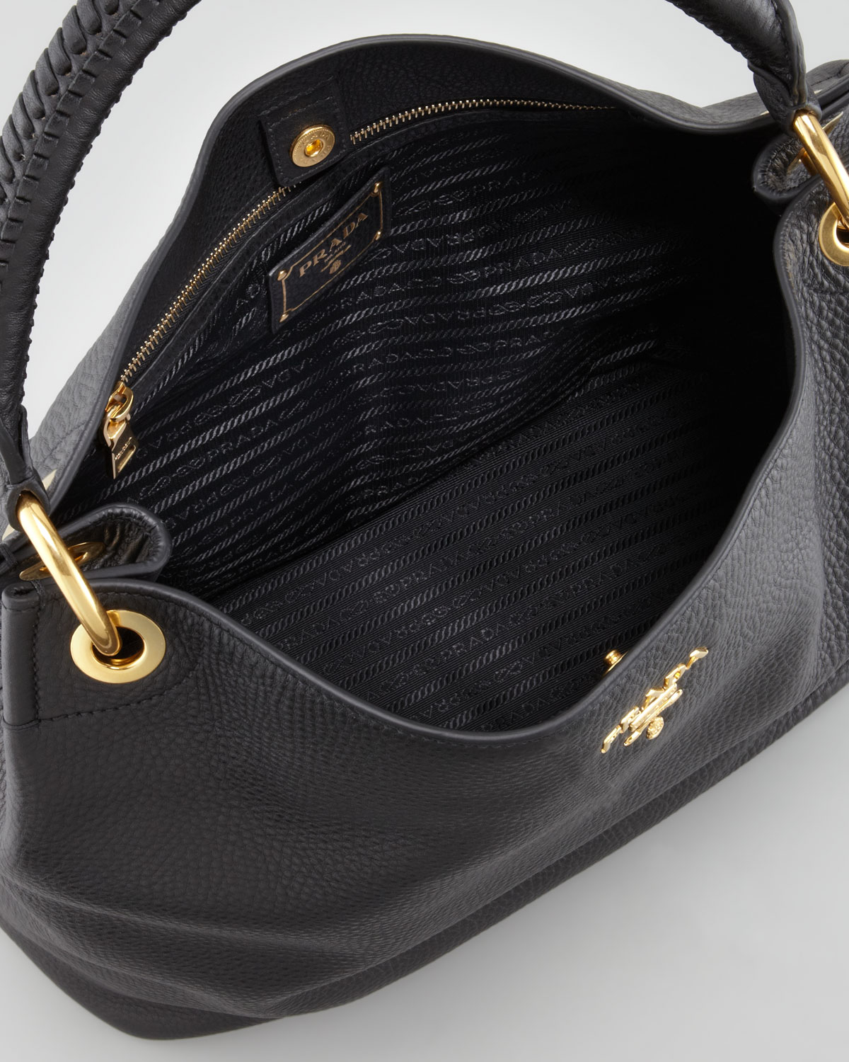 Prada Daino Woven-Handle Hobo Bag in Black | Lyst  
