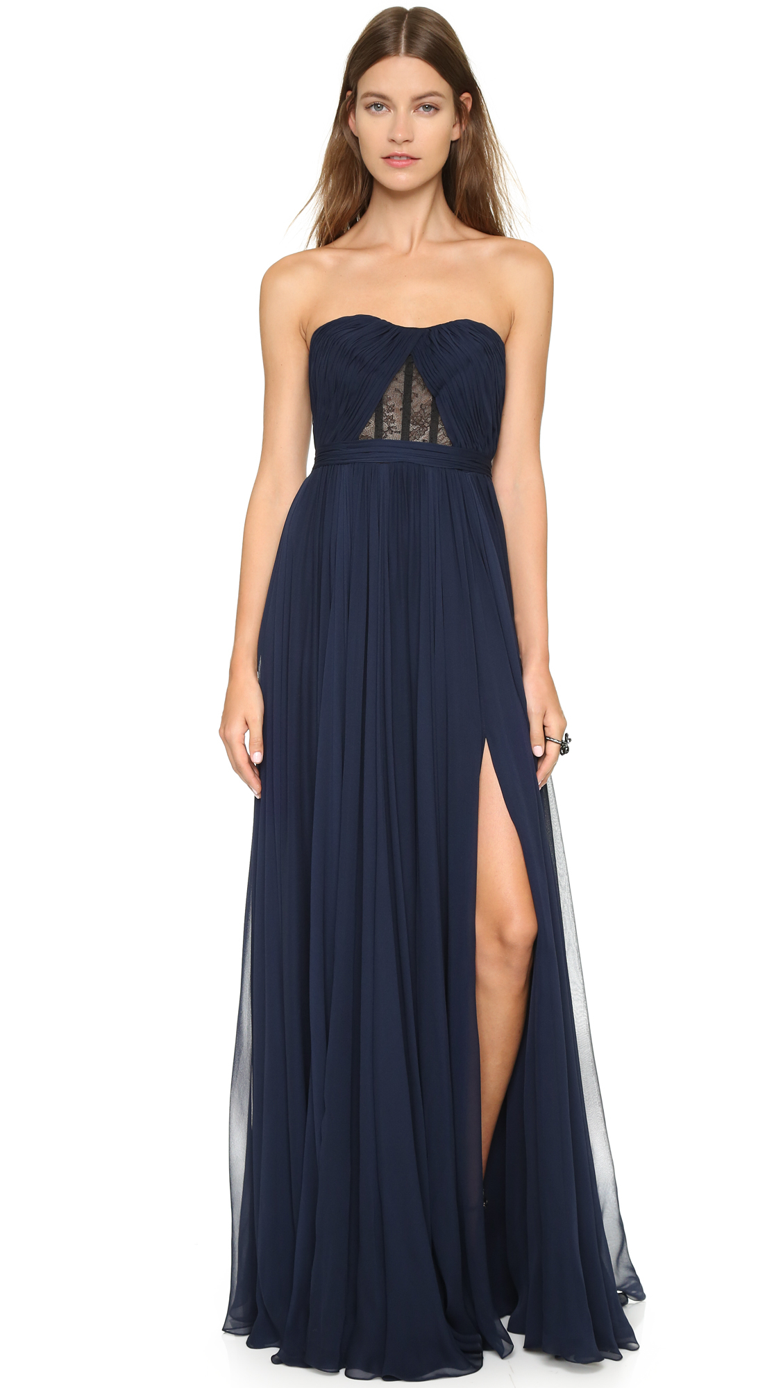 Reem acra Silk Chiffon Full Skirt Gown Navy/black in Black Lyst