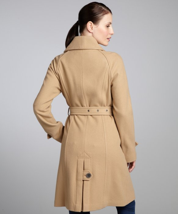 Andrew marc Camel Wool Blend Tamara Belted Trench in Natural | Lyst