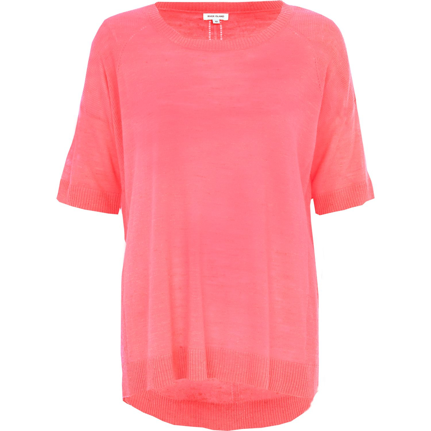 River island Bright Pink Short Sleeve Slouchy Sweater in Pink | Lyst