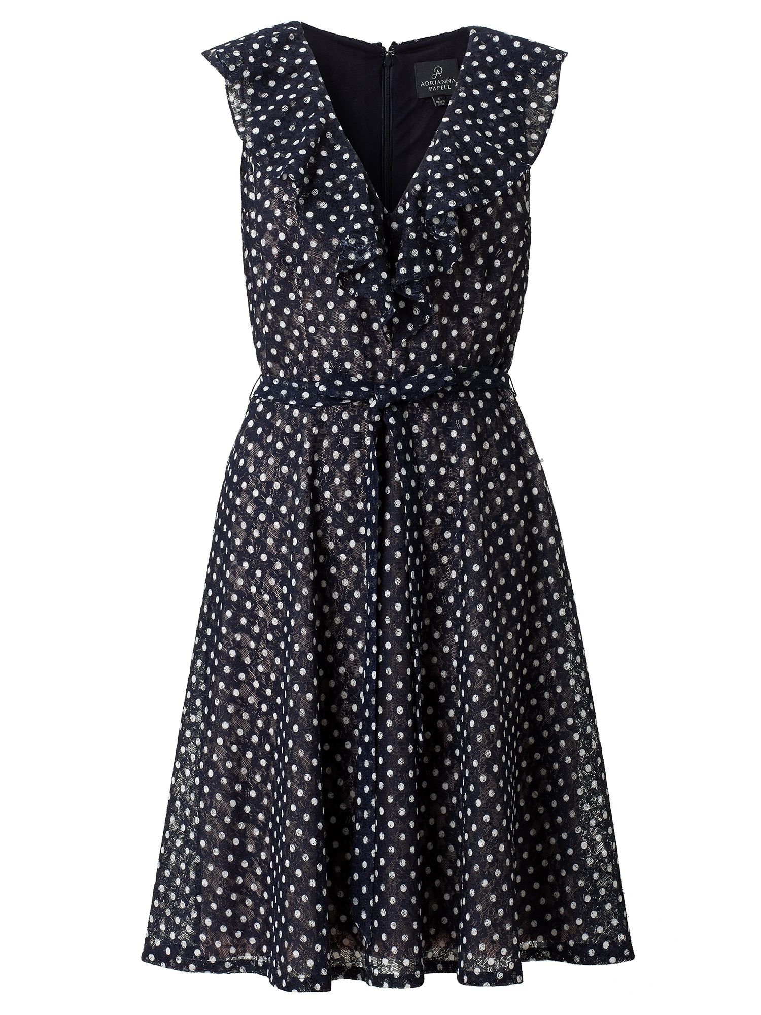 Adrianna papell Ruffle Polka Dot Lace Summer Dress in Blue | Lyst