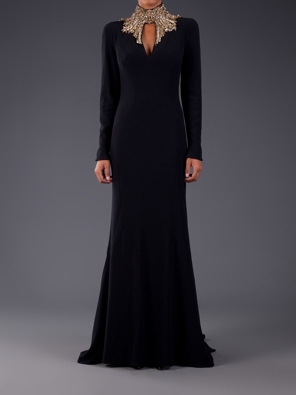 Lyst - Alexander McQueen Embellished High Neck Gown in Black