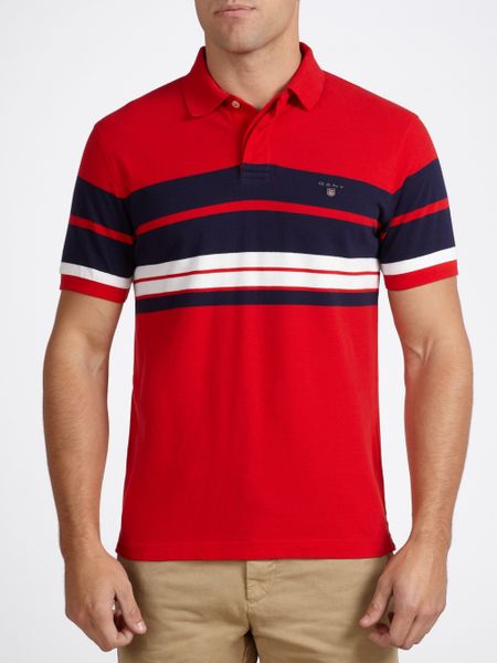 Gant Striped Chest Polo Shirt in Red for Men (Red/Navy) | Lyst
