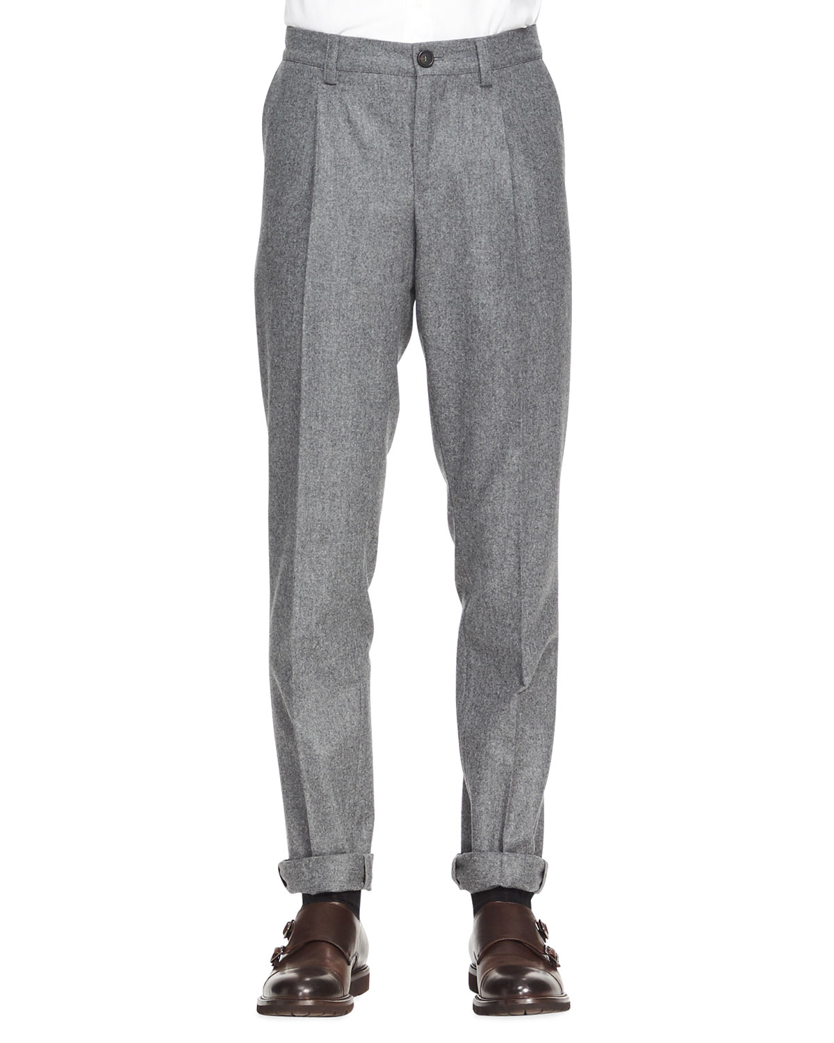 Lyst - Brunello cucinelli Single-pleat Flannel Pants in Gray for Men