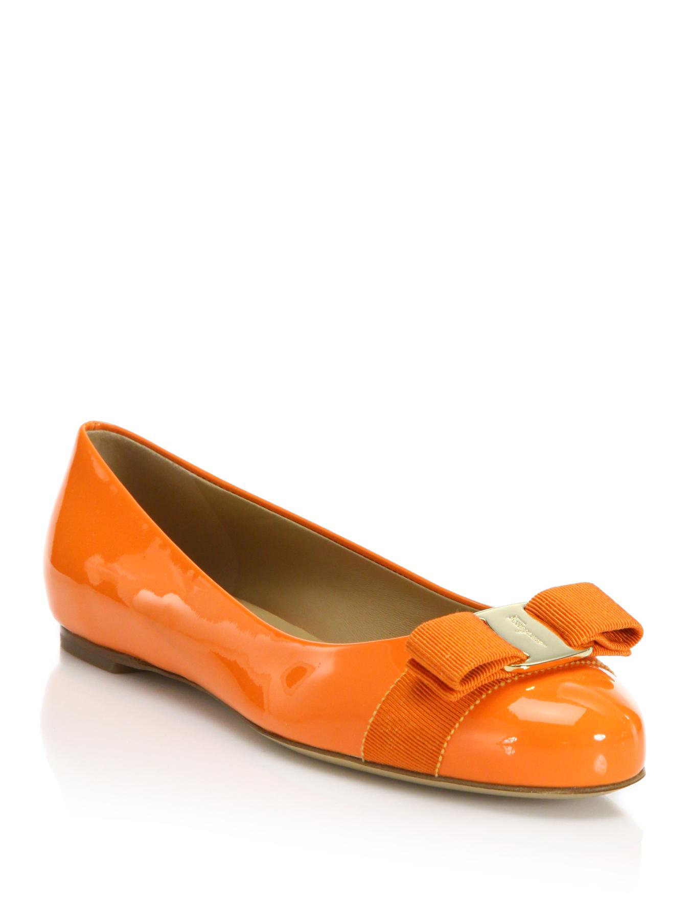 Lyst - Ferragamo Varina Patent-Leather Ballet Flats in Orange