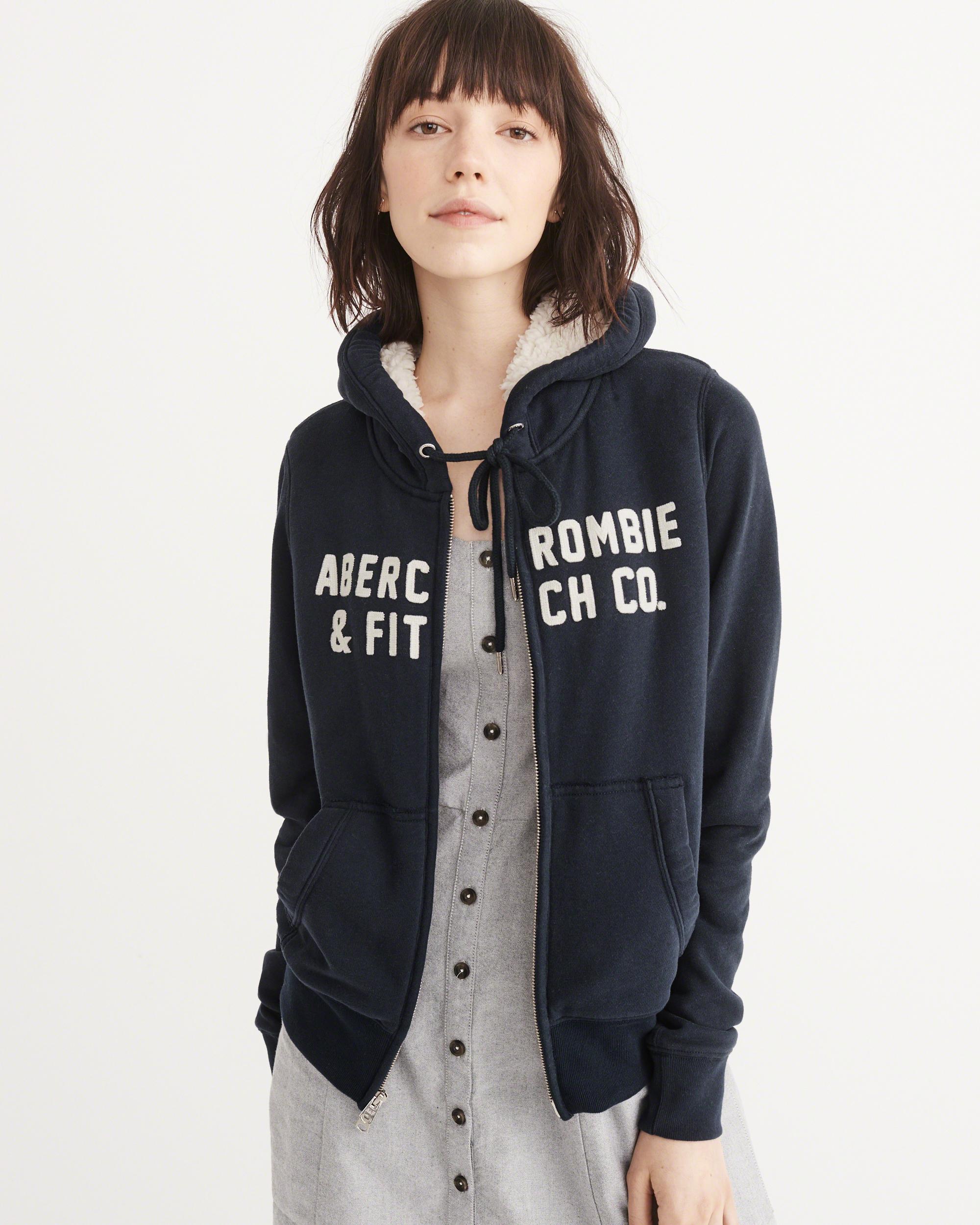 Lyst Abercrombie & Fitch Heritage Logo Sherpa Hoodie in Blue