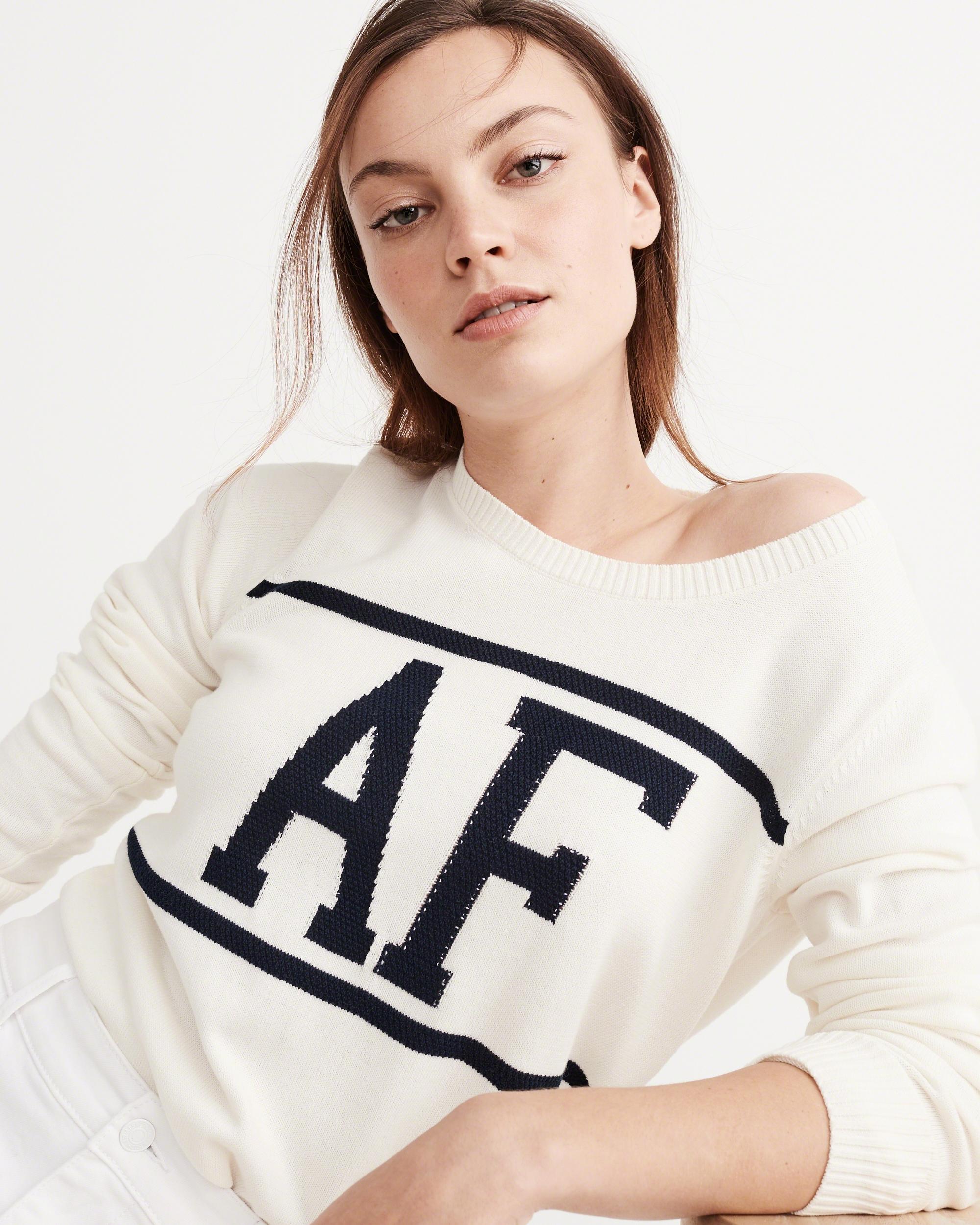 Lyst - Abercrombie & Fitch Logo Crew Sweater in White