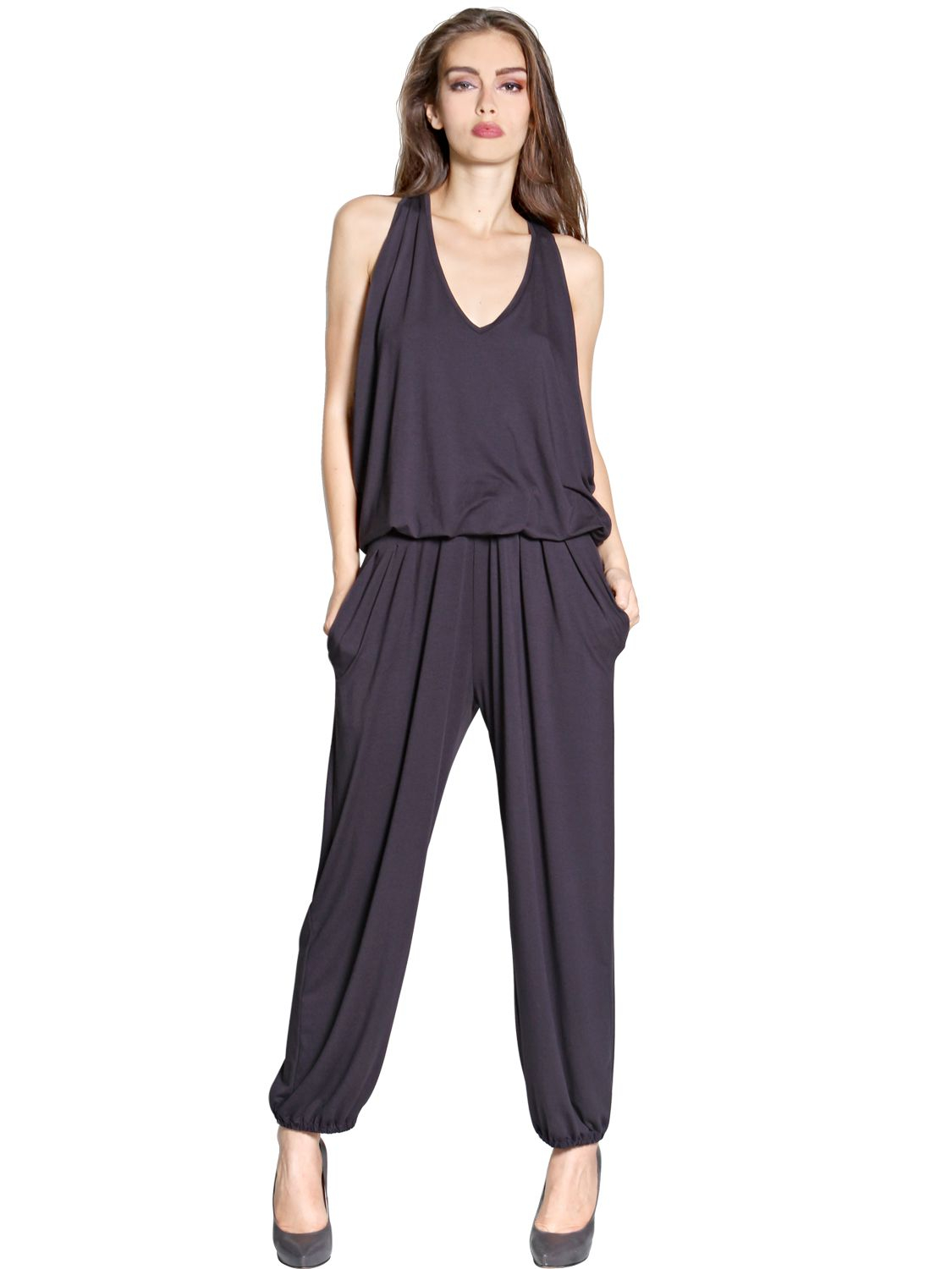 Lyst - Kai-aakmann Racer Back Stretch Jersey Jumpsuit in Gray