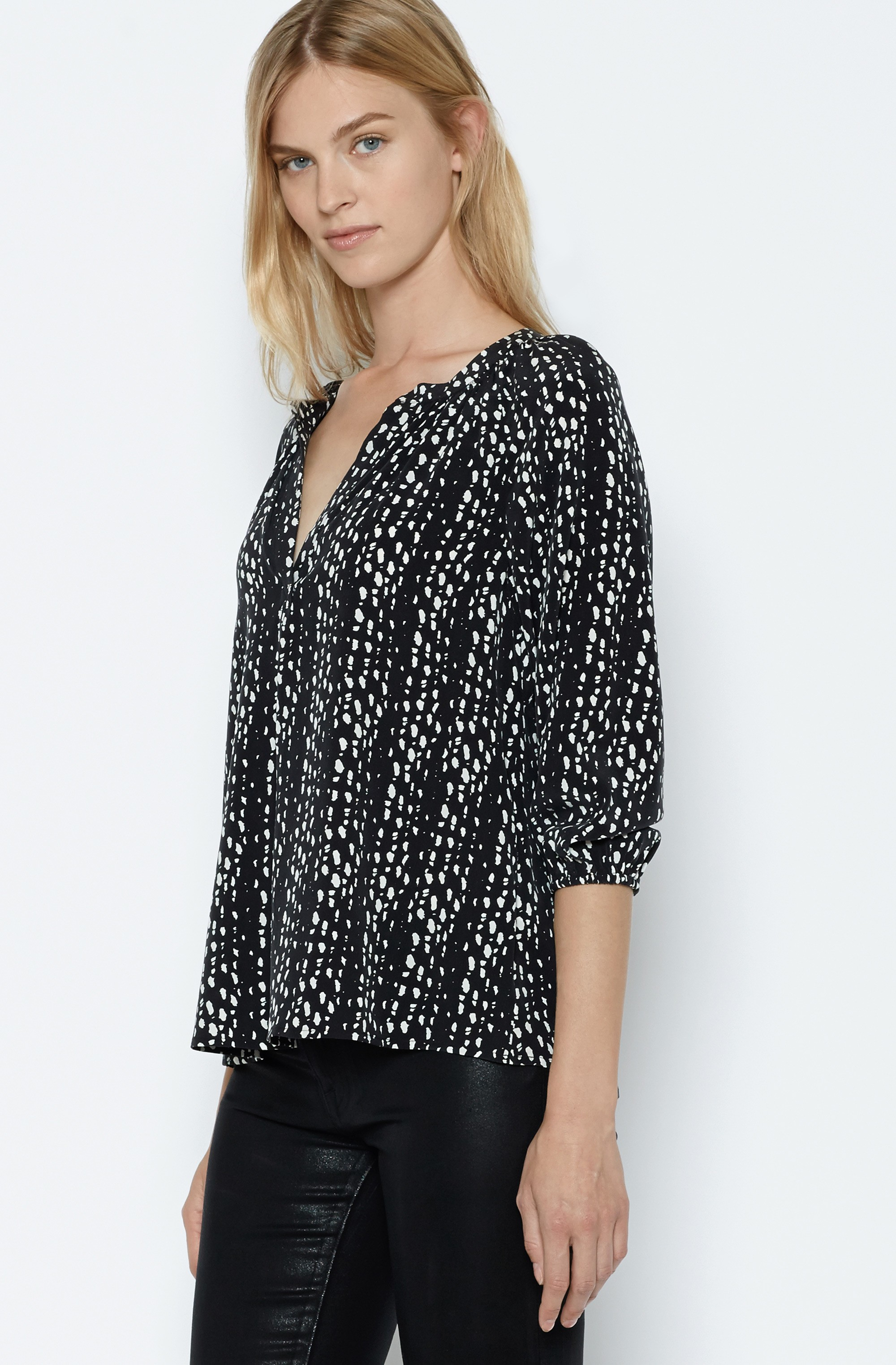 Large Joie Womens Candida Silk Lace Top Caviar
