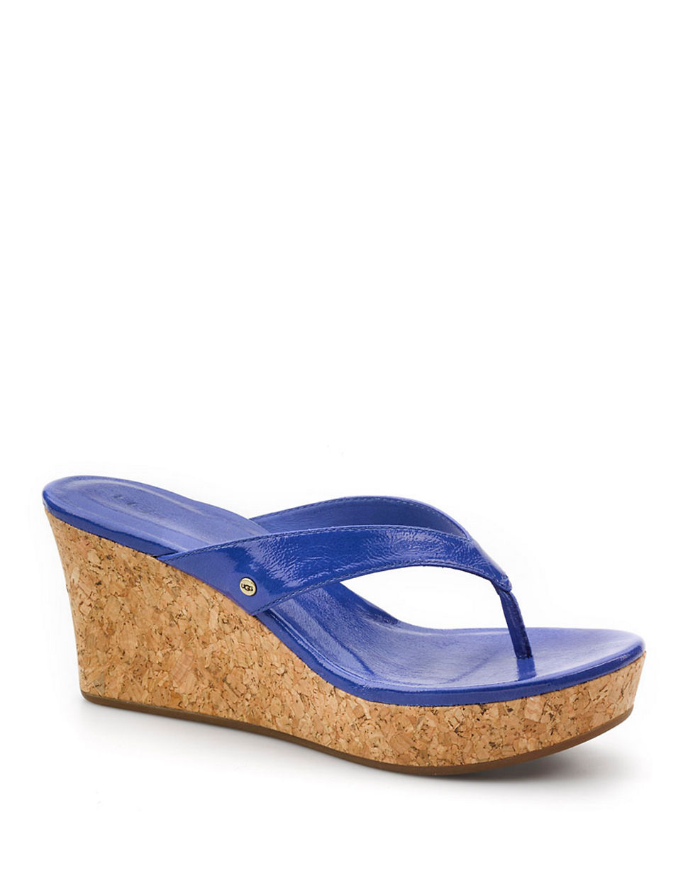 UGG Natassia Italian Patent Leather Wedge Sandals in Blue - Lyst