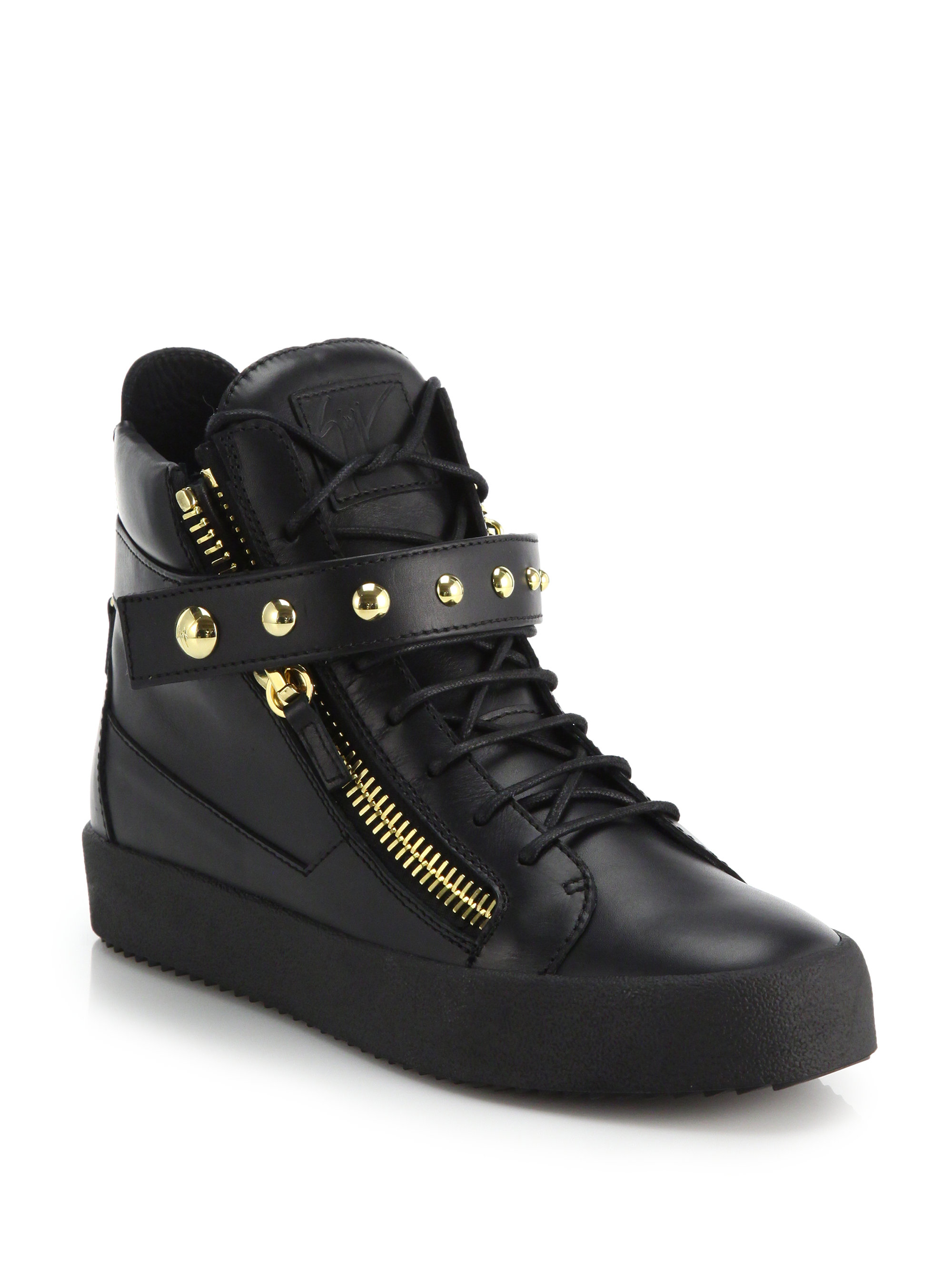 Giuseppe zanotti Studded-strap Leather High-top Sneakers in Black for ...