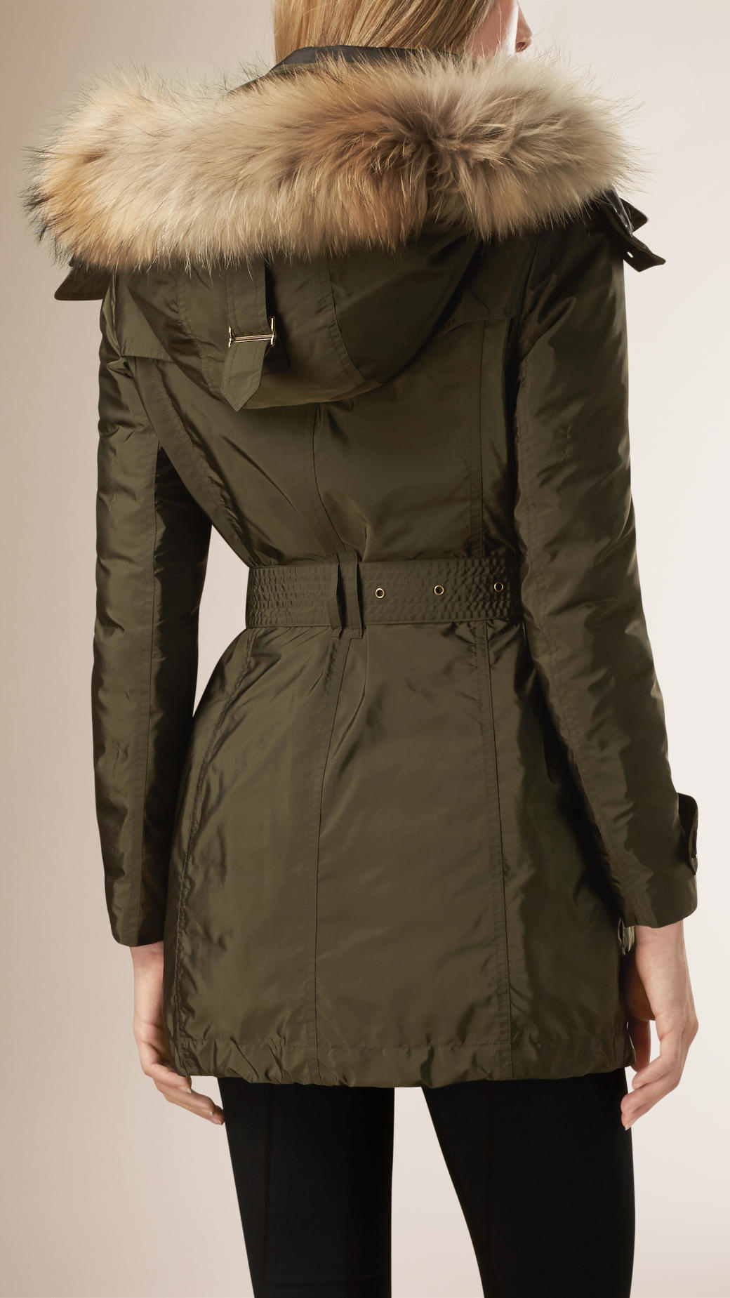 burberry down coat with fur hood