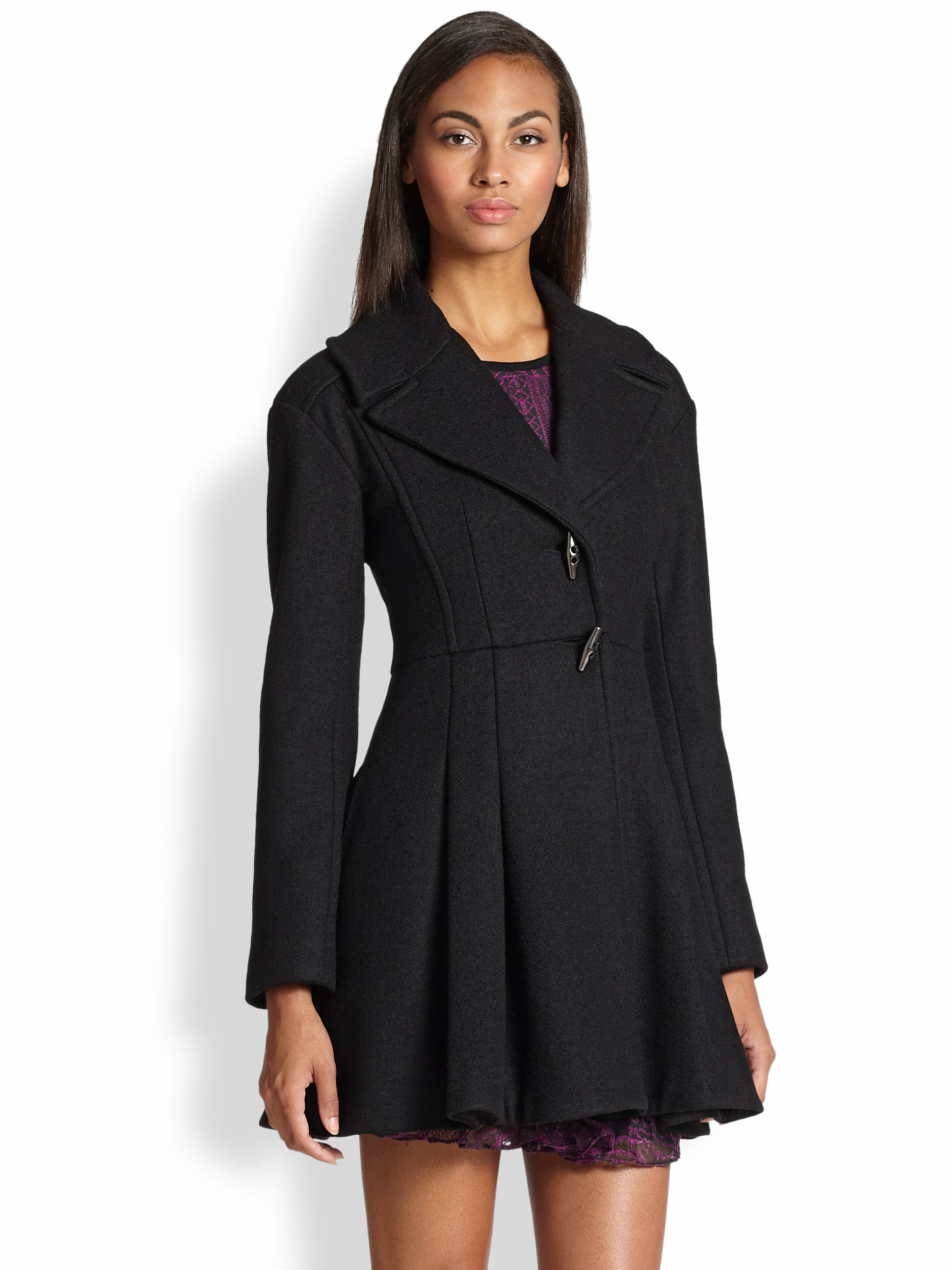 Nanette lepore Wool Flared Coat in Black | Lyst