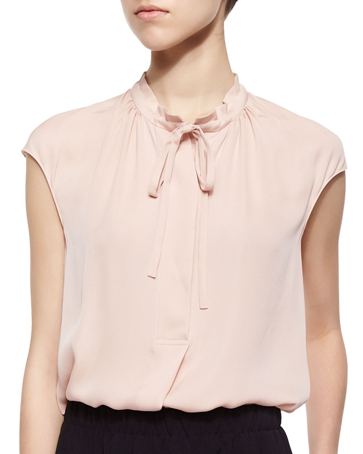 Lyst Vince Silk Capsleeve Tieneck Blouse in Pink