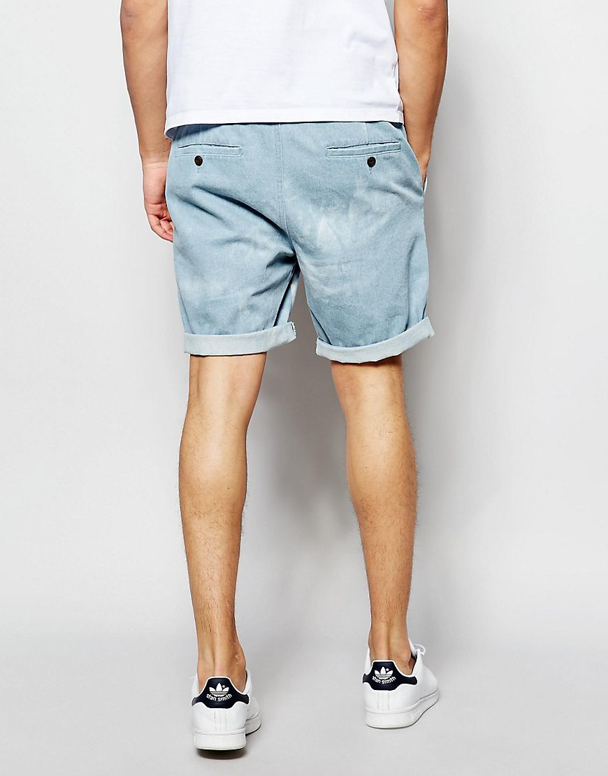 Lyst - Asos Slim Denim Chino Shorts In Light Blue in Blue for Men