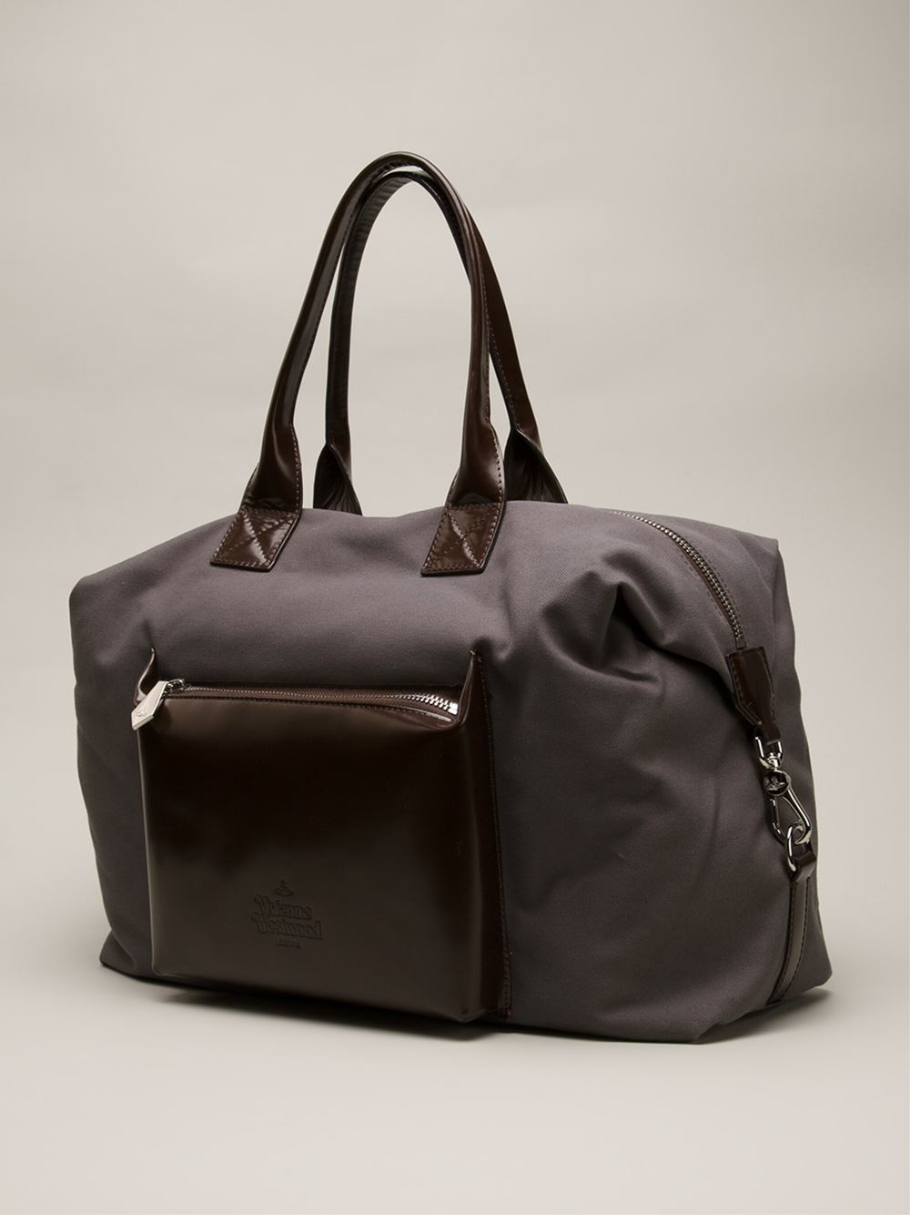 Vivienne Westwood Gray Punk Pocket Canvas Weekender Bag For Men Vivienne Westwood Gray Punk Pocket Canvas Weekender Bag For Men