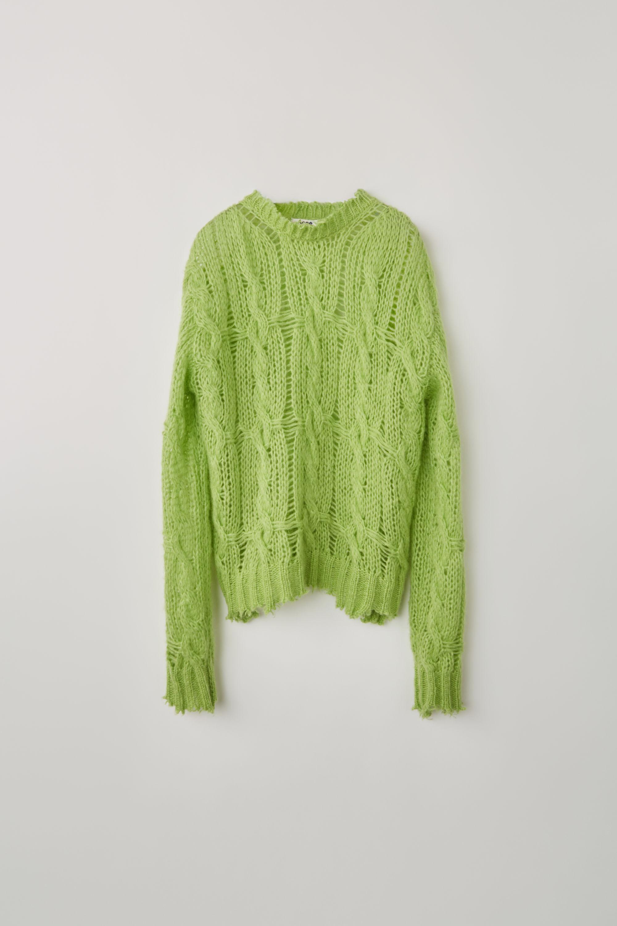 Acne Studios Fnwnknit000153 Lime Green Frayed Cableknit Sweater in