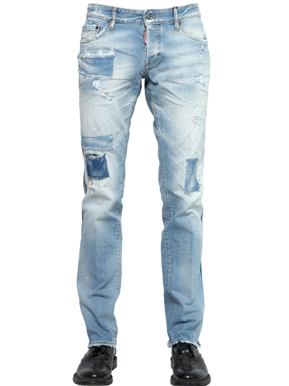 DSquared² 18Cm Slim Fit Patched Denim Jeans in Blue for Men - Lyst