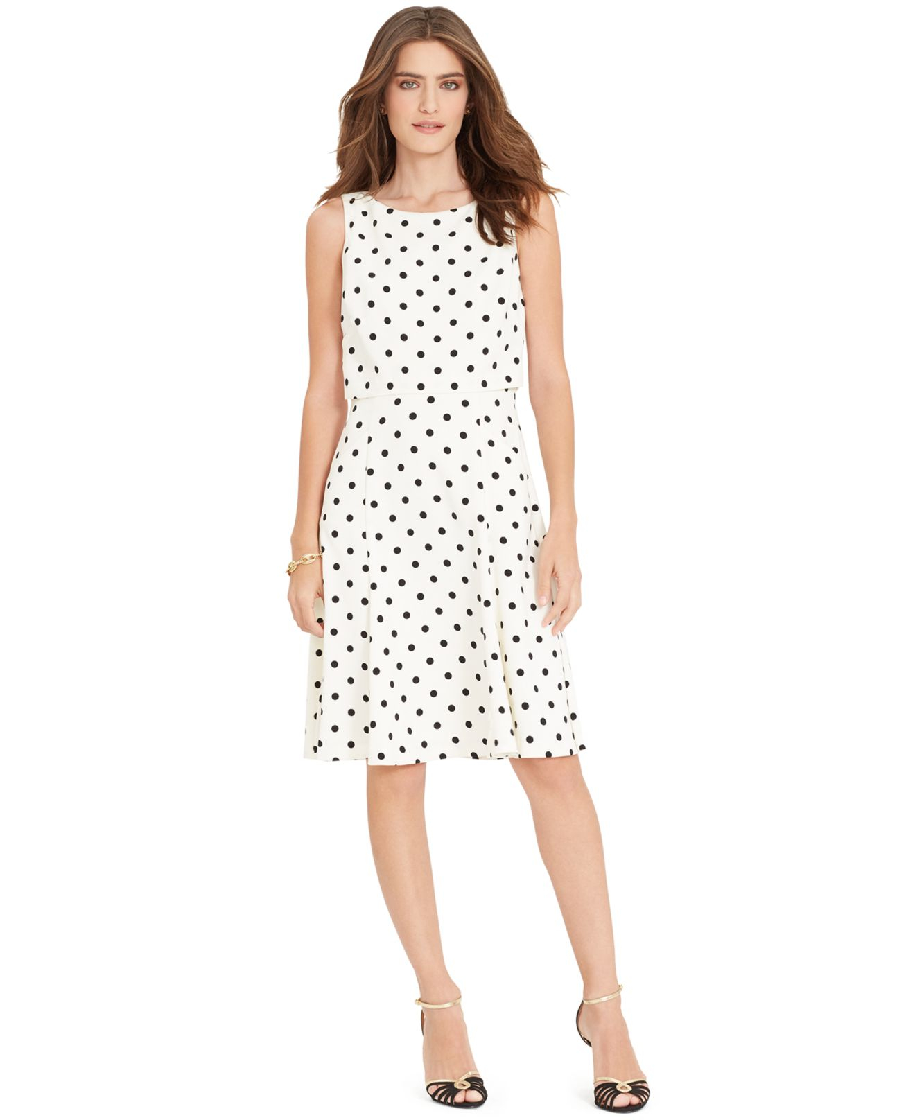 Lyst - Lauren By Ralph Lauren Sleeveless Polka-Dot Dress in White