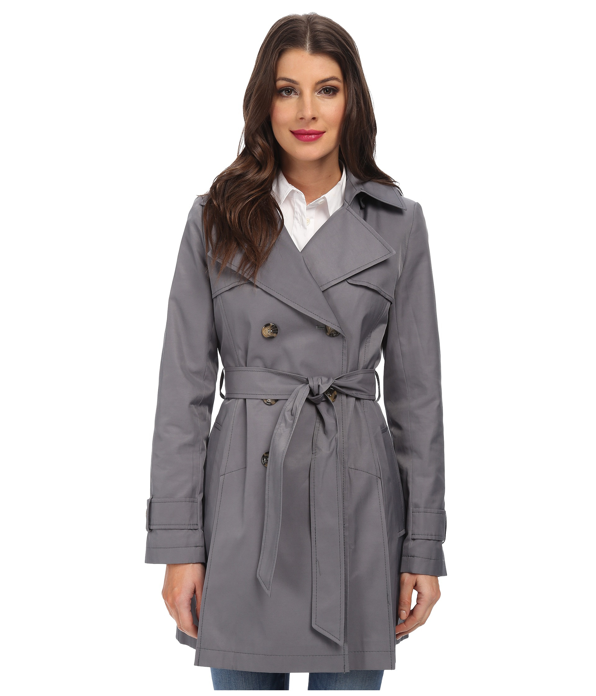 Lyst - Dkny Double-breasted Short Hooded Trench Coat in Gray