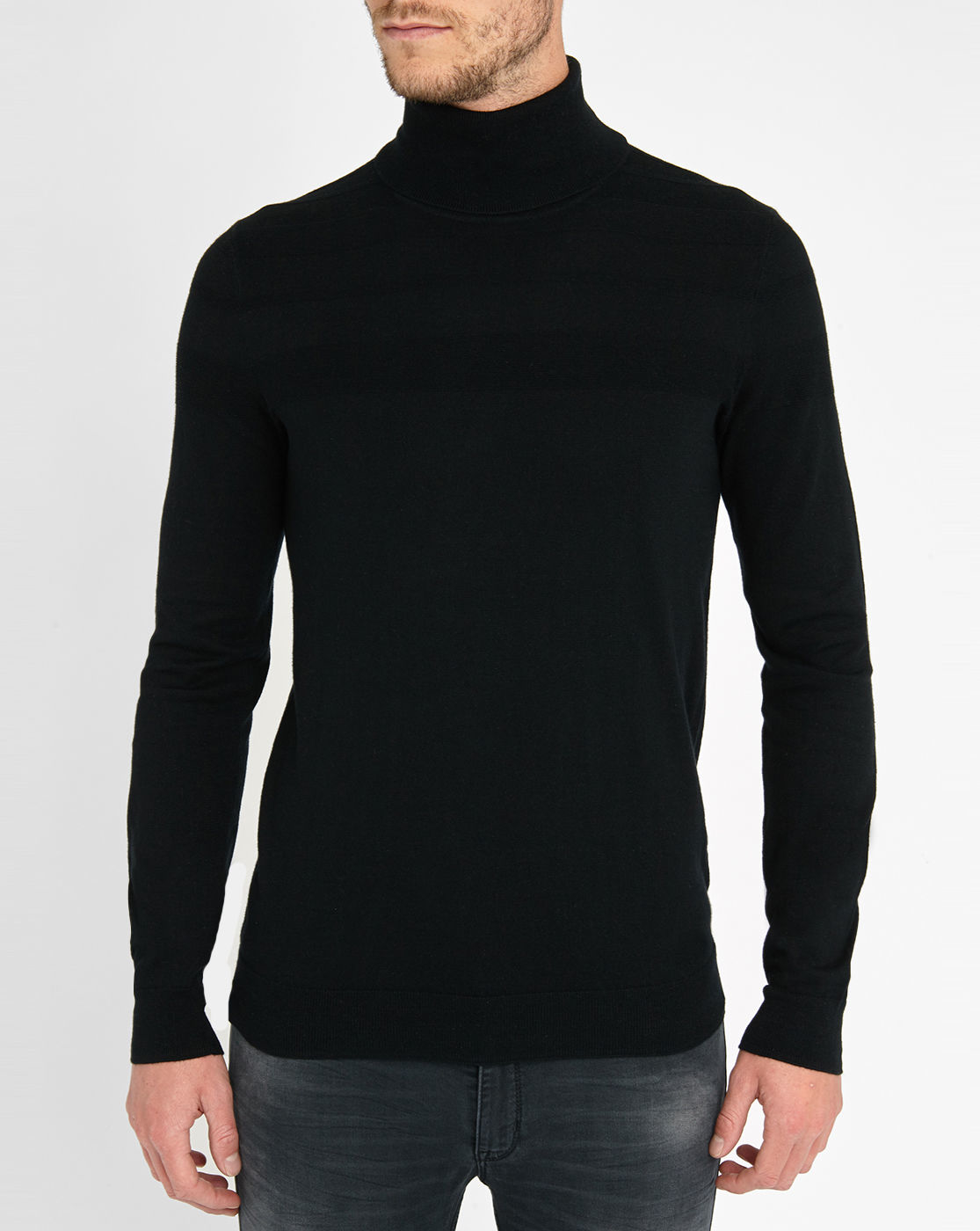 Hugo Black Wool Stripe Detail Polo-neck Sweater in Black for Men | Lyst